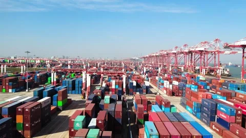 4K Aerial Panoramic View of Nansha Port Container Terminal in Guangzhou, China. Stock Footage 339640188