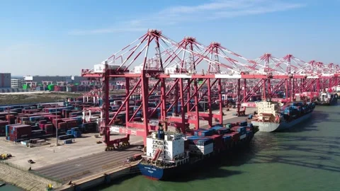 4K Aerial Panoramic View of Nansha Port Container Terminal in Guangzhou, China. Stock Footage 339640191