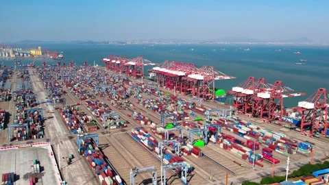 4K Aerial Panoramic View of Nansha Port Container Terminal in Guangzhou, China. Stock Footage 339640196