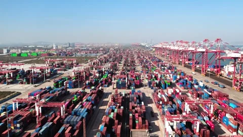 4K Aerial Panoramic View of Nansha Port Container Terminal in Guangzhou, China. Stock Footage 339640226
