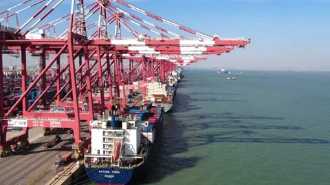 4K Aerial Panoramic View of Nansha Port Container Terminal in Guangzhou, China. Stock Footage 339640227
