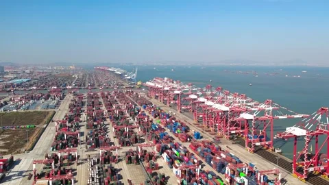 4K Aerial Panoramic View of Nansha Port Container Terminal in Guangzhou, China. Stock Footage 339640229