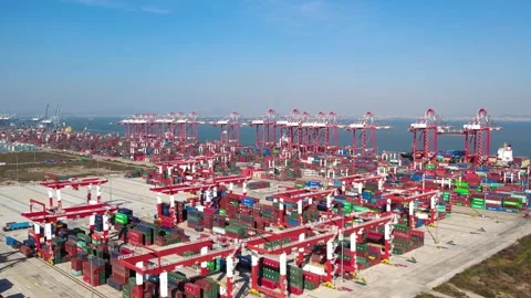 4K Aerial Panoramic View of Nansha Port Container Terminal in Guangzhou, China. Stock Footage 339640255