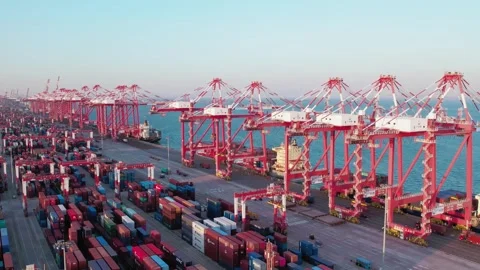 4K Aerial Panoramic View of Nansha Port Container Terminal in Guangzhou, China. Stock Footage 339640269
