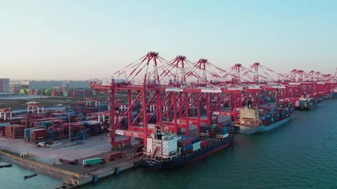 4K Aerial Panoramic View of Nansha Port Container Terminal in Guangzhou, China. Stock Footage 339640291