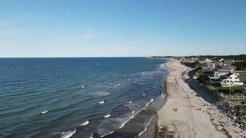 4k Aerial pedestal video of Beachfront Homes in Cape Cod, MA Stock Footage