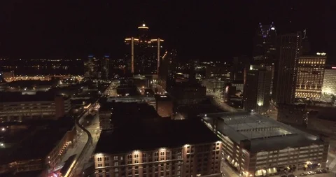 4k Aerial Pulling Back from Downtown Detroit Michigan with LUT Stock Footage 93722900