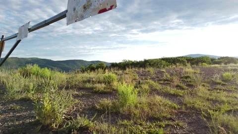 4K AERIAL PUSH UNDER GATE REVEAL COLORADO RANCH Stock Footage 158026928