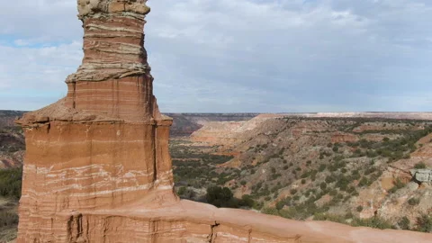 4k Aerial reveal of Palo Duro Canyon from behind the Lighthouse rock Stock Footage