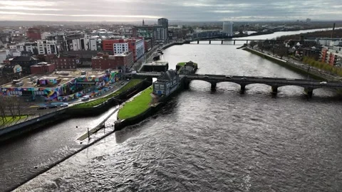 4K Aerial River and Bridge View in Limerick Stock Footage 333412848