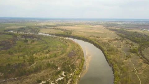           4K  Aerial. River and fields. Landscape. Nature shoot Stock-Footage 129822633
