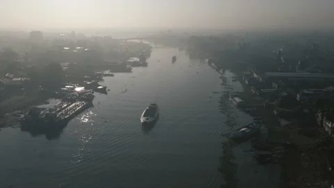 4K Aerial River view in  winter Stock Footage 219879361