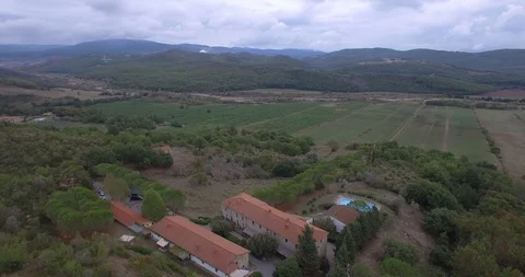 4k aerial rustic vineyard bed and breakfast estate Tuscany Italy Stock Footage 104174585