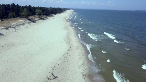 4k AERIAL with sandy beach of Baltic Sea in Poland. Stock Footage 155754236