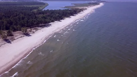 4k AERIAL with sandy beach of Baltic Sea in Poland. Stock Footage 155754523