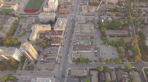 4k Aerial shot camera pan tilt up overlooking downtown Toronto in sunset Stock Footage 61138038