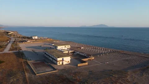 4K Aerial shot of Empty beaches in Italy during lockdown COVID-19 Coronavirus Stock Footage 135817015