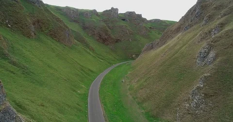 4K Aerial Shot passing Through Fresh Green British Mountains and Land. Stock Footage 94979731
