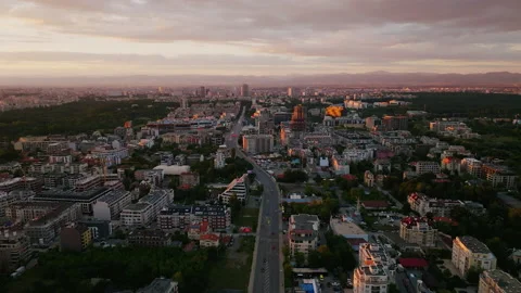 4K aerial shot of the Sofia city in Bulgaria during sunset. Stock Footage 218395580
