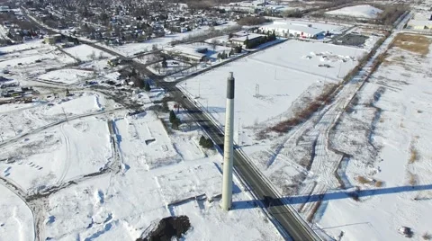 4k aerial smoke stack closeup Stock Footage 58863004