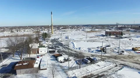 4k aerial smoke stack industrial descending angle Stock Footage 58862806