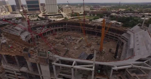 4K Aerial - Stadium Construction Flyover Stock Footage 55142352