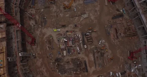 4K Aerial - Stadium Construction Looking Down flyover Stock Footage 55151792