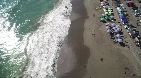 4K Aerial Static Tilt Up Drone footage of Batu Balong Beach Bali Indonesia Vídeo Stock 64164101