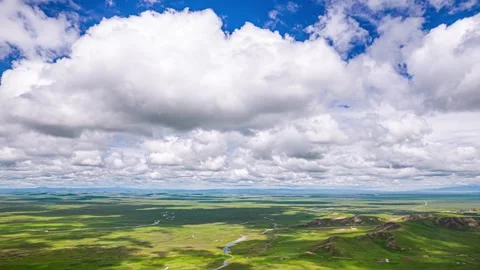 4K Aerial Time-lapse of Boundless Grassland Scenery Stock Footage 341680739