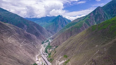 4K Aerial Time-lapse of Deep Valley and River Canyon Scenery, Western Sichua Stock Footage 342121485