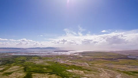 4K Aerial Time-lapse of Grasslands &amp; Natural Resources in Qaidam Basin Stock Footage 341680743