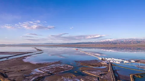4K Aerial Time-lapse of Mirror of the Sky at Chaka Salt Lake Stock Footage 341680756