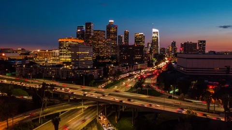 4k aerial time lapse in motion view of Downtown Los Angeles Stock Footage 88934402