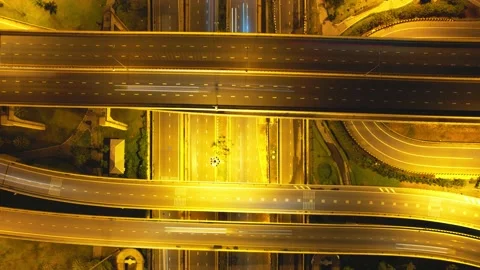 4K : Aerial time lapse in motion drone shot of freeway and interstate traffic Stock Footage 170437142