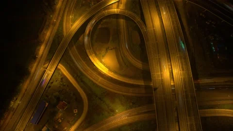 4K : Aerial time lapse in motion drone shot of freeway and interstate traffic Stock Footage 170437608
