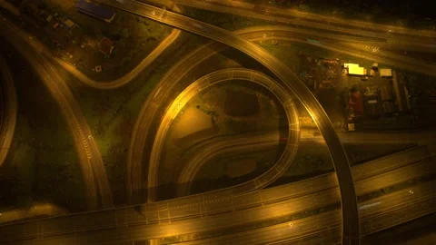 4K : Aerial time lapse in motion drone shot of freeway and interstate traffic Stock Footage 170437633