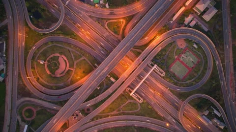 4K : Aerial time lapse in motion drone shot of freeway and interstate traffic Stock Footage 170931777
