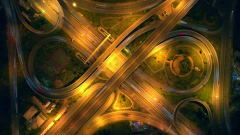 4K : Aerial time lapse in motion drone shot of freeway and interstate traffic Stock Footage 170931997