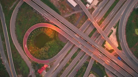 4K : Aerial time lapse in motion drone shot of freeway and interstate traffic Stock Footage 170932443