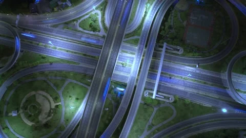 4K : Aerial time lapse in motion drone shot of freeway and interstate traffic Video stock 170996436