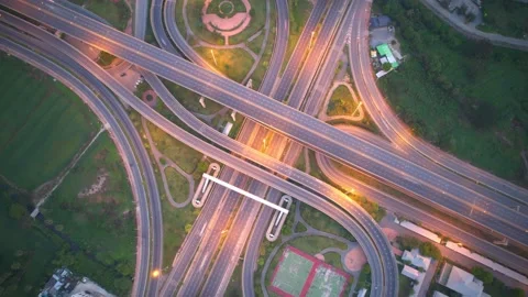 4K : Aerial time lapse in motion drone shot of freeway and interstate traffic Stock Footage 170996552