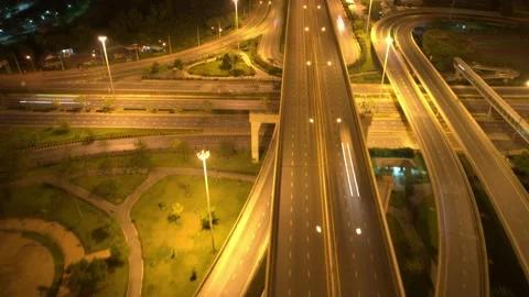 4K : Aerial time lapse in motion drone shot of freeway and interstate traffic Stock Footage 170996617