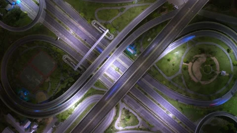 4K : Aerial time lapse in motion drone shot of freeway and interstate traffic Stock Footage 171059376