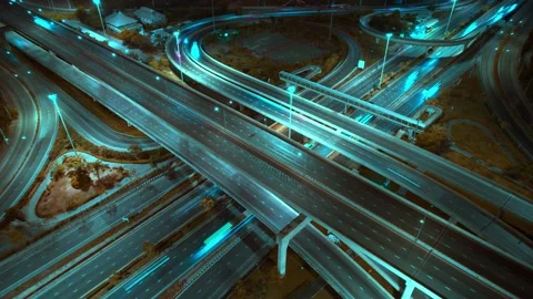 4K : Aerial time lapse in motion drone shot of freeway and interstate traffic Stock Footage 171319895