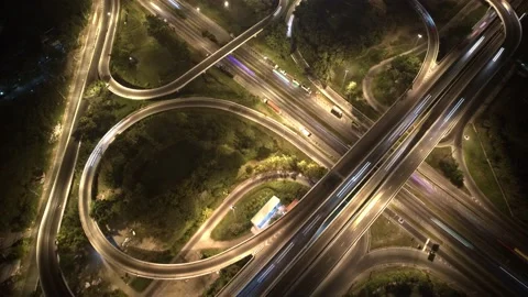 4K : Aerial time lapse in motion drone shot of freeway and interstate traffic Stock Footage 171553520