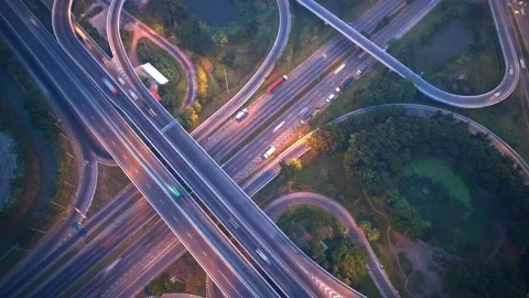 4K : Aerial time lapse in motion drone shot of freeway and interstate traffic Stock Footage 171553658