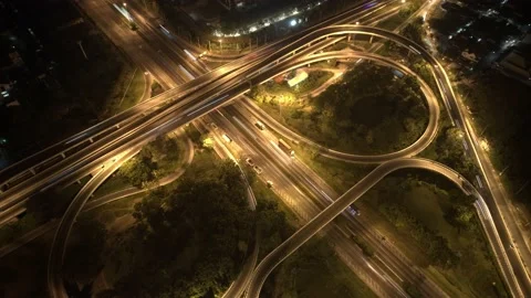 4K : Aerial time lapse in motion drone shot of freeway and interstate traffic Stock Footage 171553780