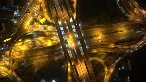 4K : Aerial time lapse in motion drone shot of freeway and interstate traffic Stock Footage 171651343