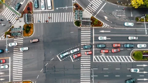 4K Aerial Time-lapse of Traffic Flow and Time Lapse at Urban Crossroads Stock Footage 338363848