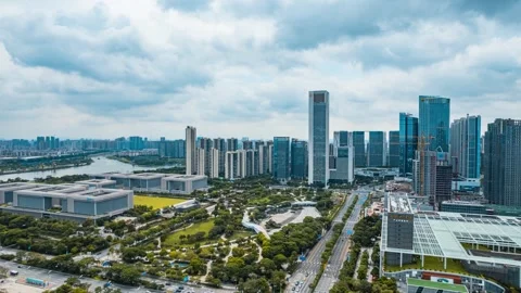 4K Aerial Timelapse of Building Complex in Foshan New Town CBD, Guangdong Видео 344371917